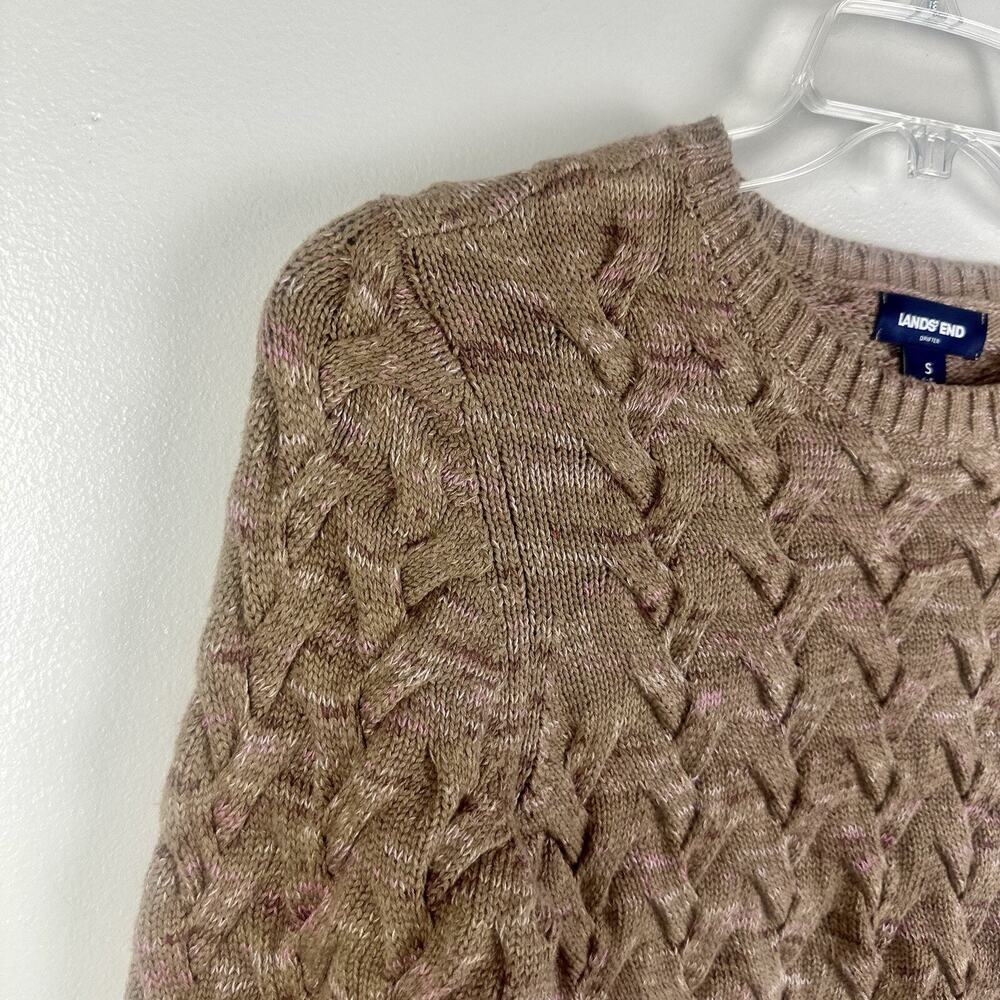 Lands' End Drifter Cable Knit Women's Crew Neck Sweater Brown - Picture 4 of 8